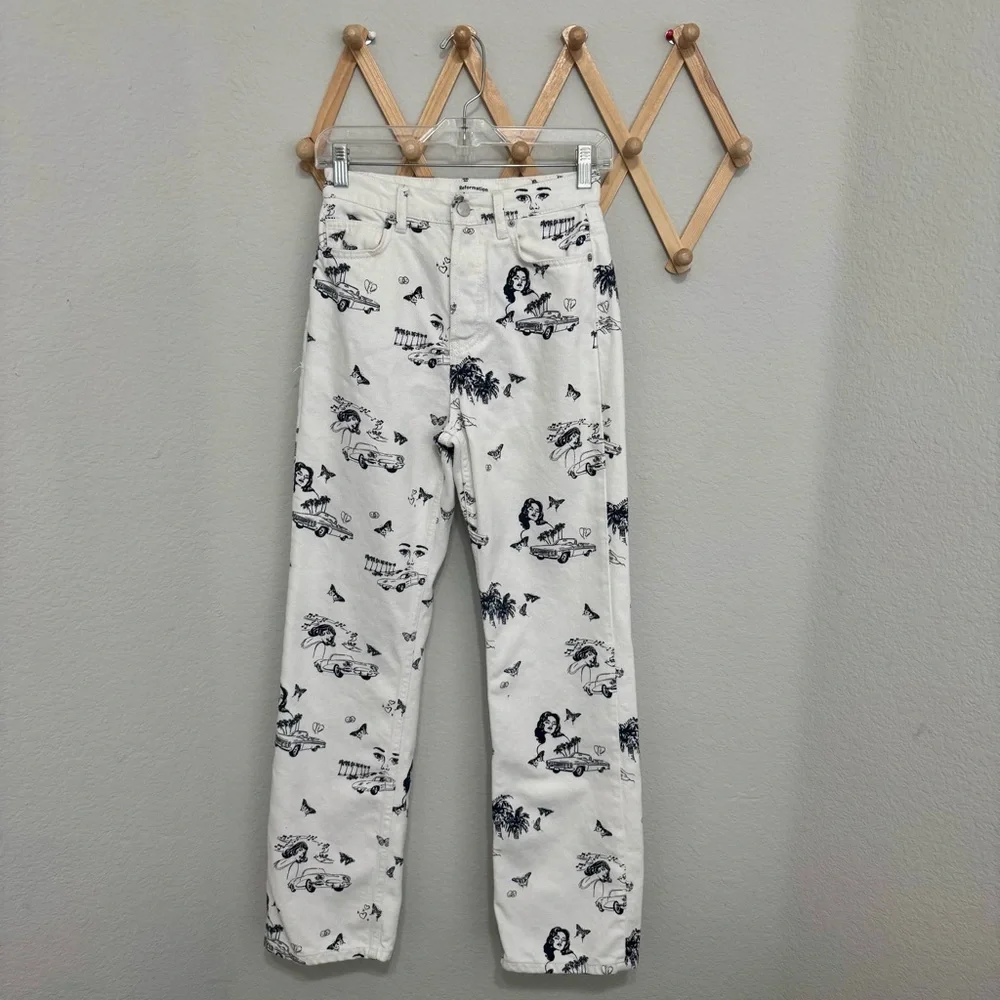 Reformation Joyride High Rise White Black Straight Leg Jeans Size 24